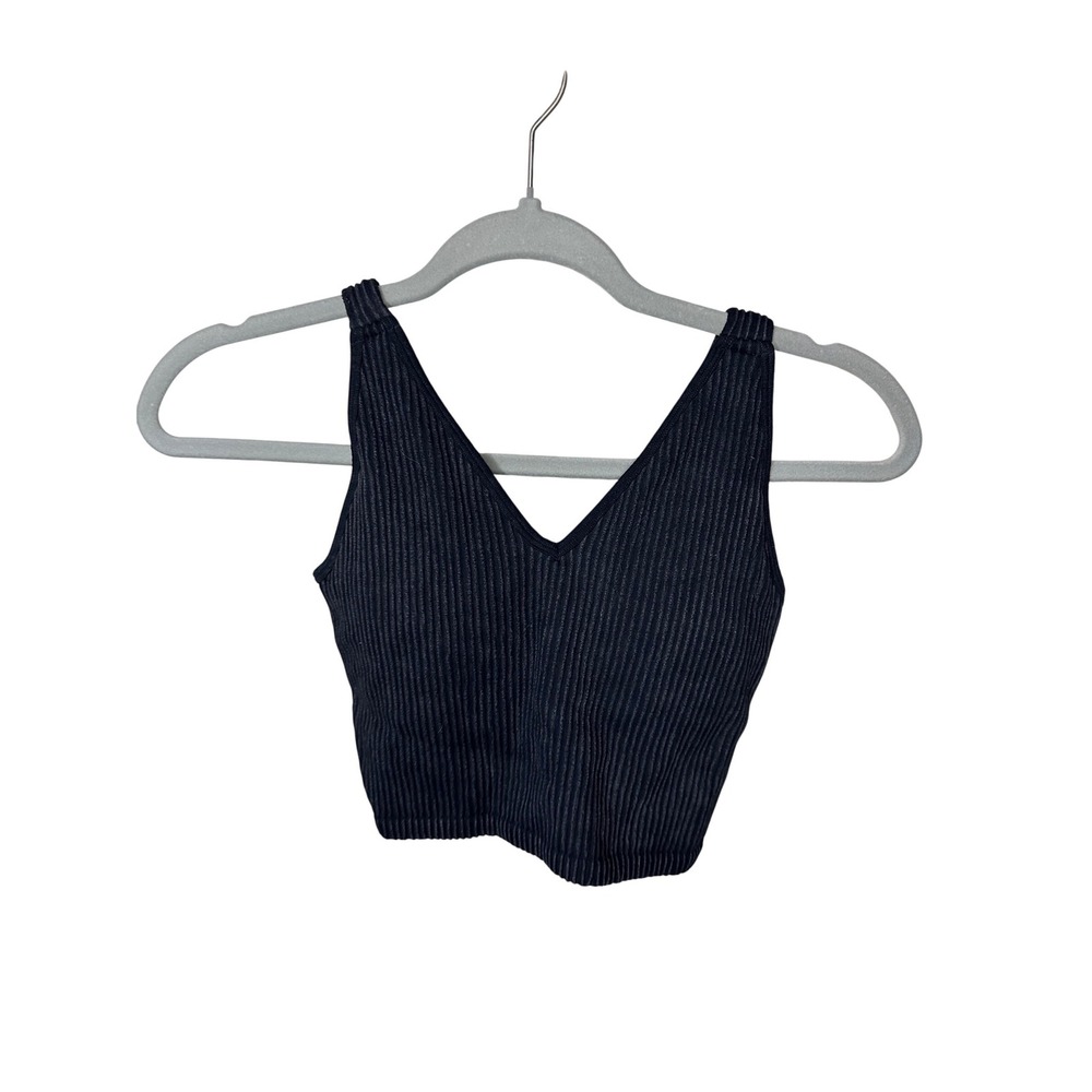 90 Degree by Reflex Stonewash Seamless Alamo Bra Ribbed Crop Top Black Small